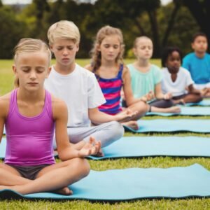 Front view of children doing yoga